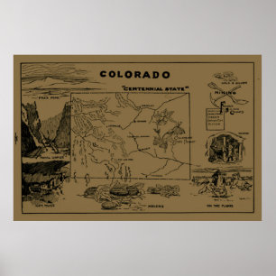Poster Mapa do vintage de Colorado (1912) - Tan