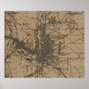 Poster Mapa do vintage de Colorado Springs CO (1907)