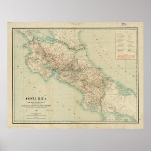 Póster Mapa do vintage de Costa Rica (1903)