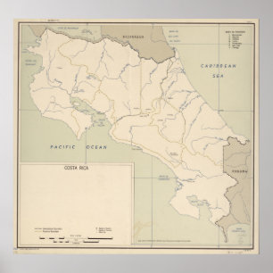 Poster Mapa do vintage de Costa Rica (1950)