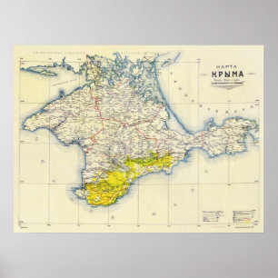 Póster Mapa do vintage de Crimeia (1922)
