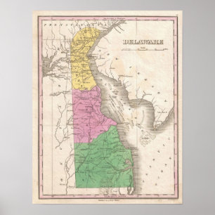 Póster Mapa do vintage de Delaware (1827)