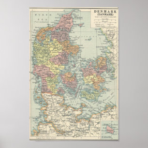 Póster Mapa do vintage de Dinamarca