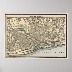 Poster Mapa do vintage de Dundee Scotland (1901)