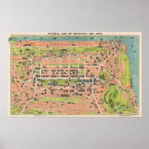 Póster Mapa do vintage de Edimburgo Scotland (1935)
