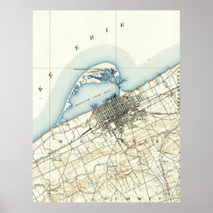 Poster Mapa do vintage de Erie Pensilvânia (1899)