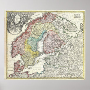 Póster Mapa do vintage de Escandinávia (1730)