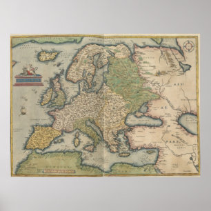 Póster Mapa do vintage de Europa (1570)