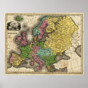 Poster Mapa do vintage de Europa (1842)