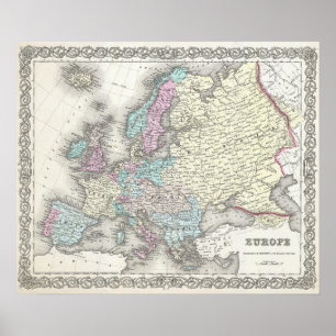 Póster Mapa do vintage de Europa (1855)
