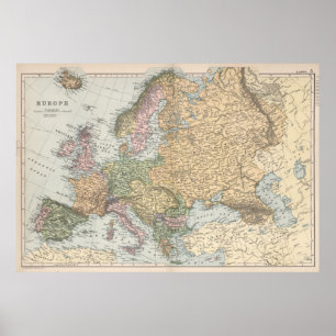 Poster Mapa do vintage de Europa (1892)