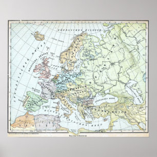 Póster Mapa do vintage de Europa (1899)