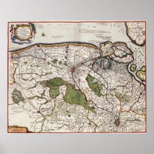 Póster Mapa do vintage de Flanders Bélgica (século XVII