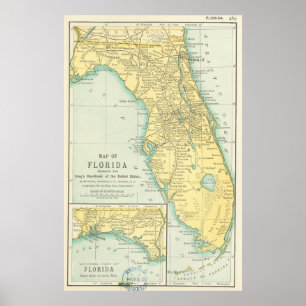 Póster Mapa do vintage de Florida (1891)