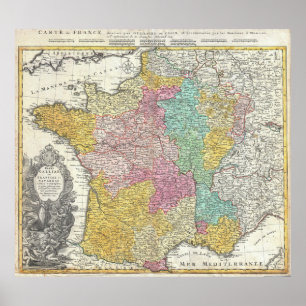 Póster Mapa do vintage de France (1741)
