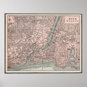 Poster Mapa do vintage de France agradável (1901)