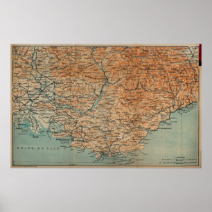 Poster Mapa do vintage de France do sul (1914)