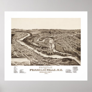 Poster Mapa do vintage de Franklin NH desde 1884