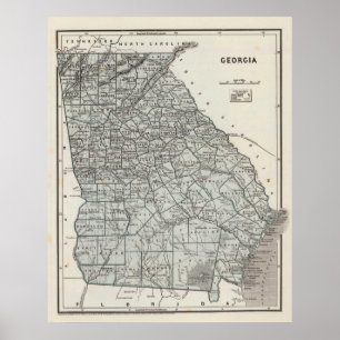 Póster Mapa do vintage de Geórgia (1845)