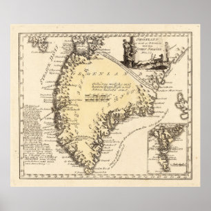 Póster Mapa do vintage de Greenland (1791)