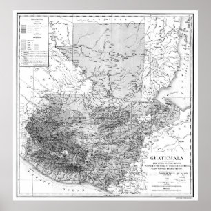 Poster Mapa do vintage de Guatemala (1902) BW
