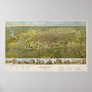 Póster Mapa do vintage de Houston Texas (1891)