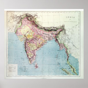 Poster Mapa do vintage de India   1877
