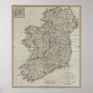 Póster Mapa do vintage de Ireland (1804)