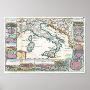 Poster Mapa do vintage de Italia (1706)
