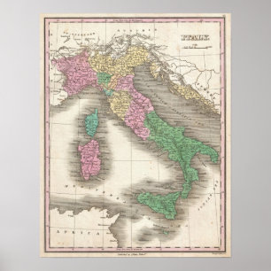 Póster Mapa do vintage de Italia (1827)
