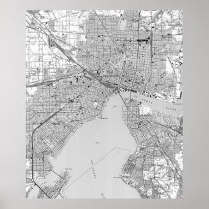 Póster Mapa do vintage de Jacksonville Florida (1950) BW