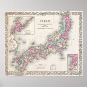 Poster Mapa do vintage de Japão (1855)