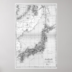 Póster Mapa do vintage de Japão (1892) BW