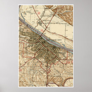 Póster Mapa do vintage de jefferson city MO (1939)