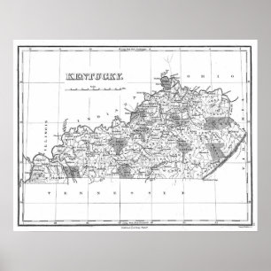 Póster Mapa do vintage de Kentucky (1827) BW