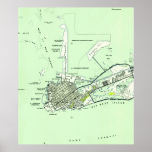 Poster Mapa do vintage de Key West Florida (1943)