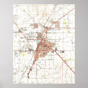 Poster Mapa do vintage de Las Vegas Nevada (1952)