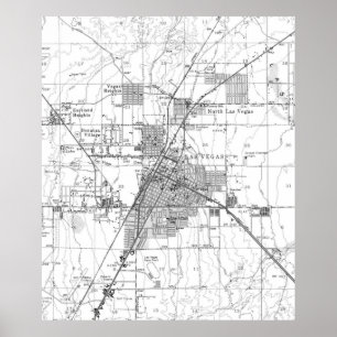 Póster Mapa do vintage de Las Vegas Nevada (1952) BW