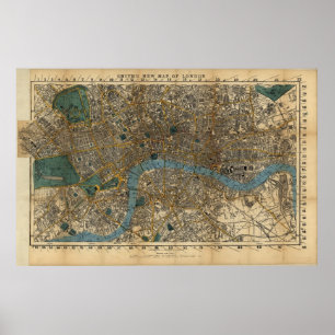 Poster Mapa do vintage de Londres Inglaterra (1860)