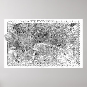 Poster Mapa do vintage de Londres Inglaterra (1860) BW