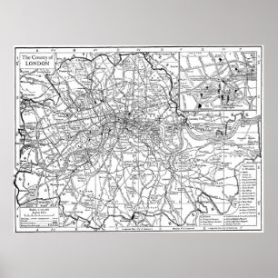Poster Mapa do vintage de Londres Inglaterra (1911)