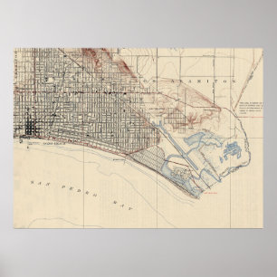 Poster Mapa do vintage de Long Beach Califórnia (1923)