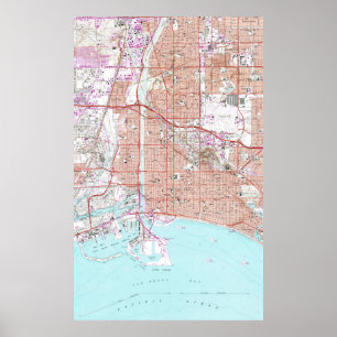 Póster Mapa do vintage de Long Beach Califórnia (1964)