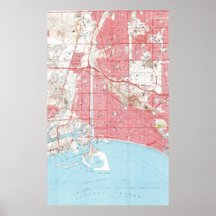 Póster Mapa do vintage de Long Beach Califórnia (1964) 2