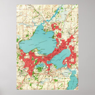 Póster Mapa do vintage de Madison Wisconsin (1959)