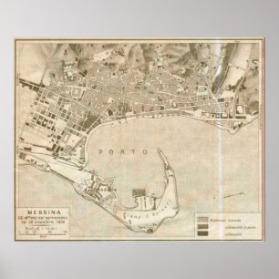 Póster Mapa do vintage de Messina Italia (1900)
