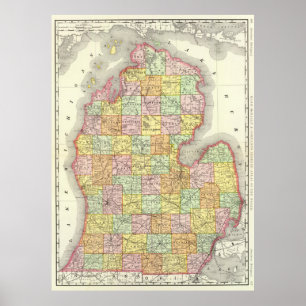 Póster Mapa do vintage de Michigan (1897)