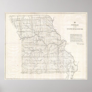 Poster Mapa do vintage de Missouri (1850)