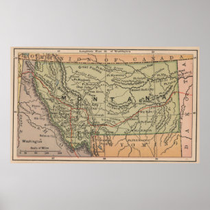 Póster Mapa do vintage de Montana (1885)
