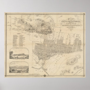 Poster Mapa do vintage de Montreal (1859)